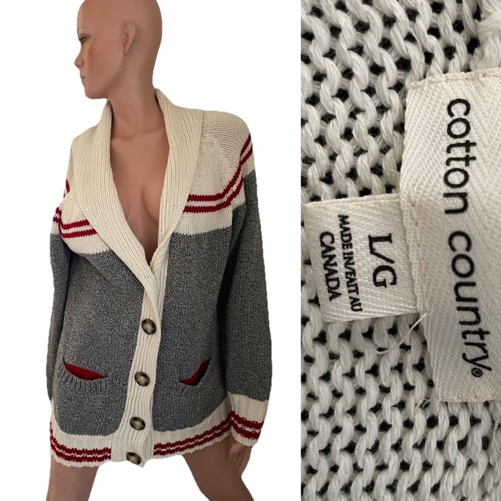 COTTON COUNTRY Classic CANADIAN Style Slouchy CARDIGAN SWEATER Jacket Size Large